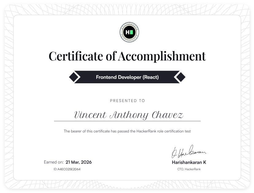 Frontend Developer (React) Certificate